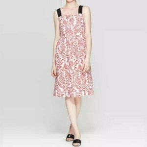 Red White Leaf Print Linen Blend Dress - NWT